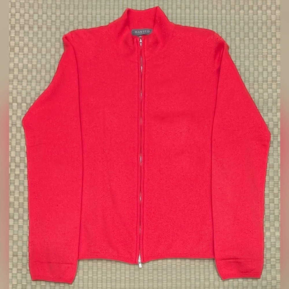 Hawico 100% Pure Cashmere Full Zip Sweater Pink Women's Size XL Made in Scotland